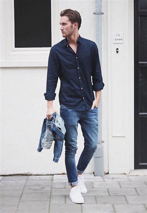 navy blue shirt with blue jeans